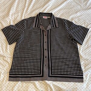 Bubble Satin Black and White women's short sleeve Shirt polka dot